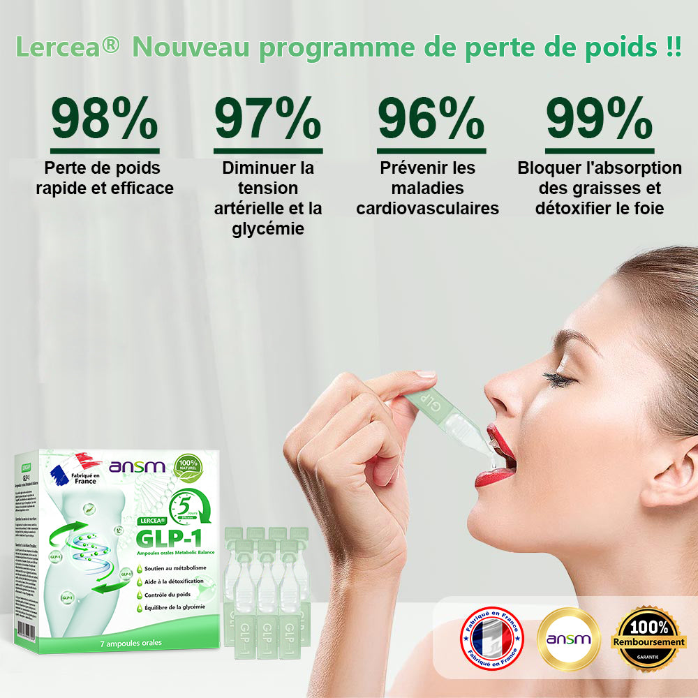 Vente directe en magasin phare recommandée par l'ANSM LERCEA® GLP-1 ampoule buvable équilibre métabolique Obésité, maladies cardiovasculaires, diabète, syndrome d'apnée du sommeil, problèmes articulaires, etc.👑