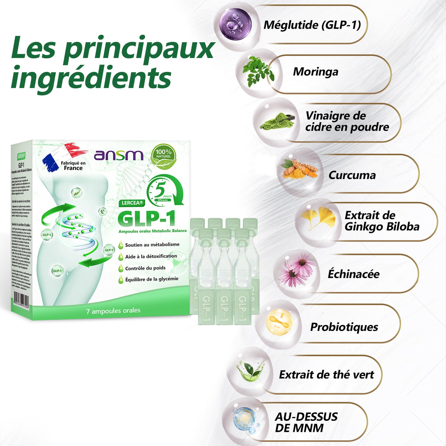 Vente directe en magasin phare recommandée par l'ANSM LERCEA® GLP-1 ampoule buvable équilibre métabolique Obésité, maladies cardiovasculaires, diabète, syndrome d'apnée du sommeil, problèmes articulaires, etc.👑